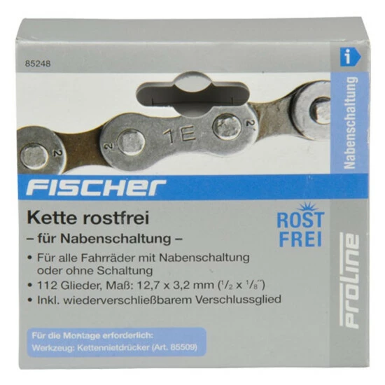 Auslauf ✔️ Fischer Fahrradkette Für Nabenschaltung Rostfrei 1/ X 1/8 Incl.Verschlussglied ✔️